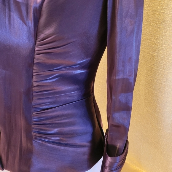 Xscape By Joanna Chen Button Satiny Top Jacket Women's Size 6 Eggplant Purple. - Picture 7 of 11